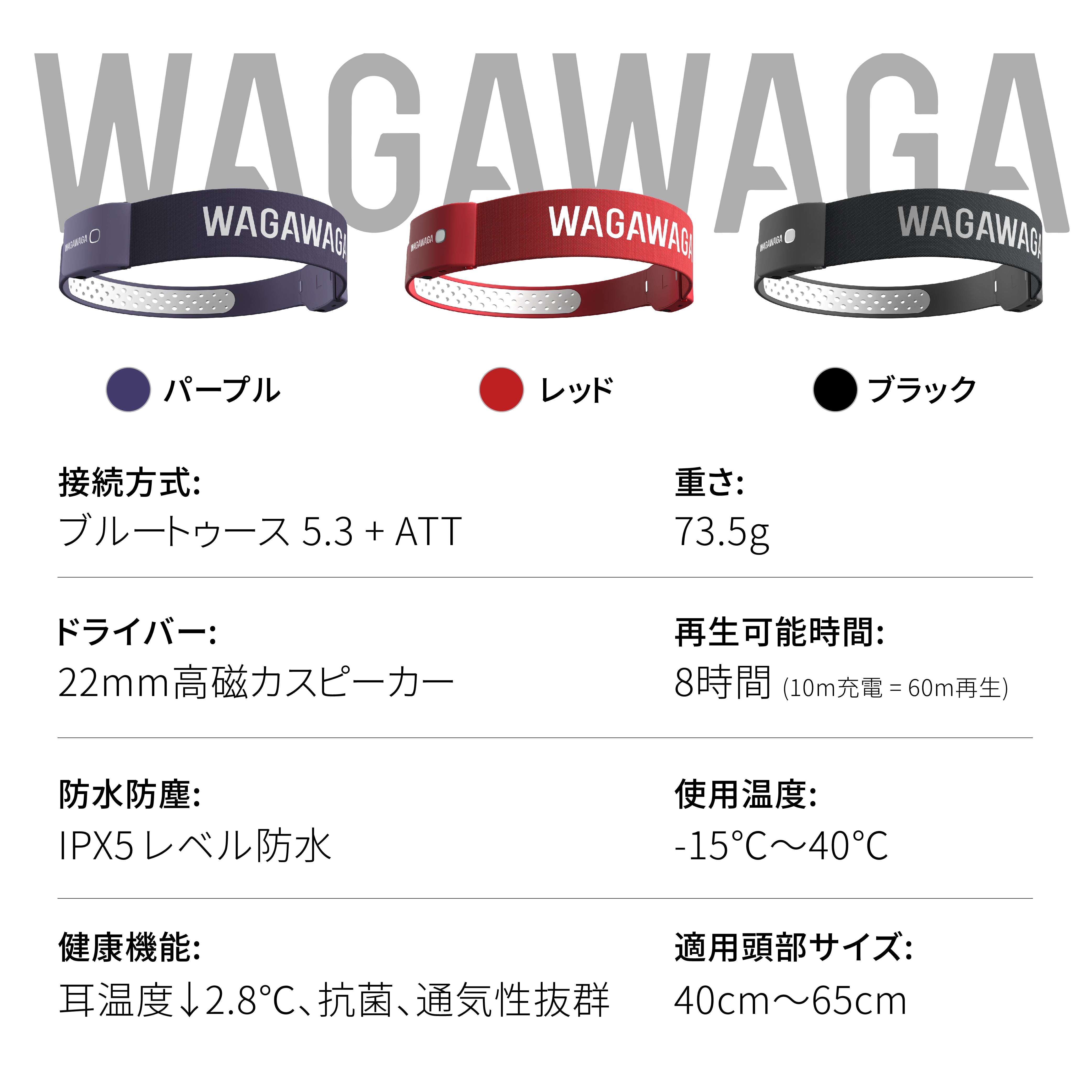 スポーツ専用 空気伝導 Bluetooth 5.3 イヤホン。 着脱式で丸洗い可能。連続再生8時間WAGAWAGA Champion