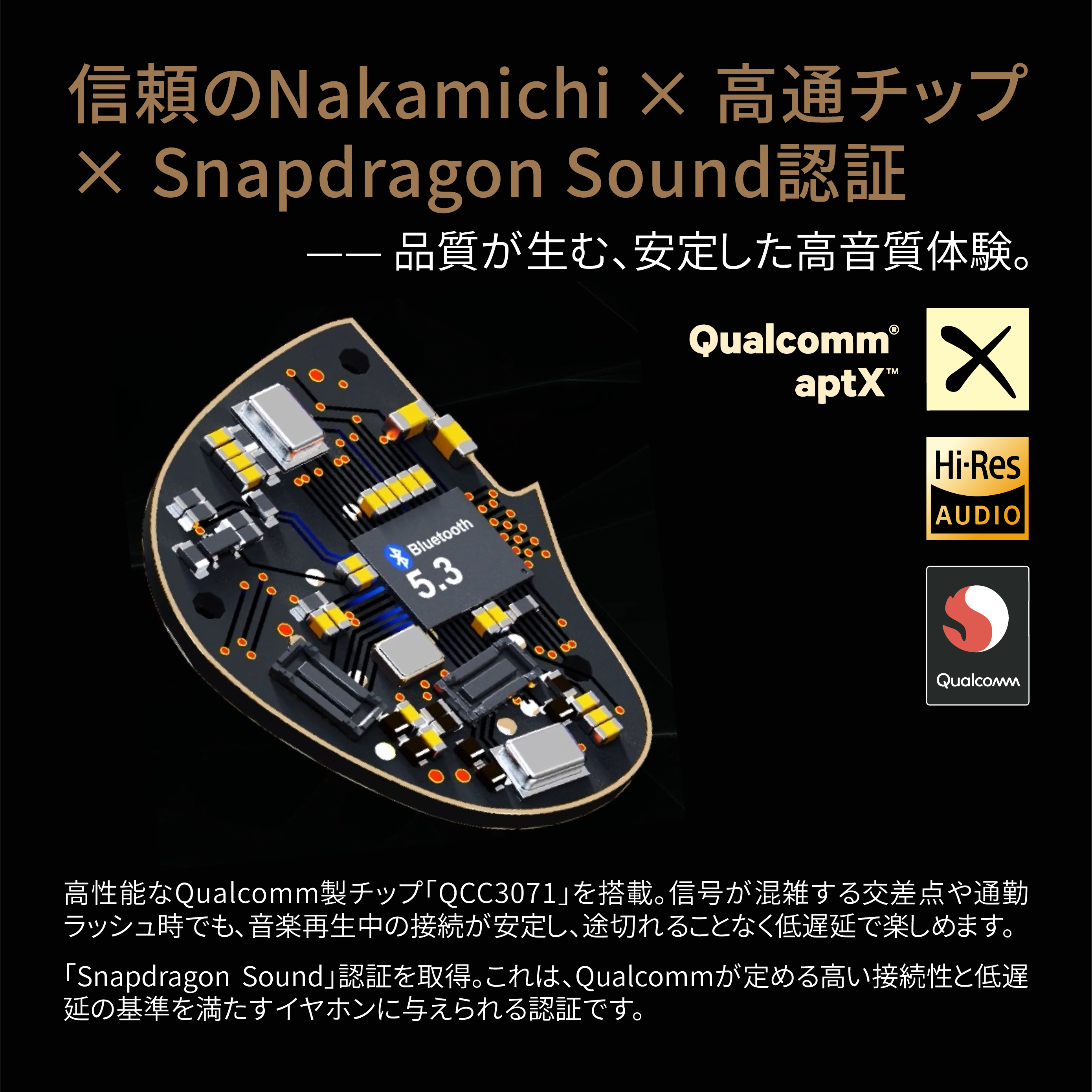 NAKAMICHIナカミチサウンドワイヤレス イヤホン 有線無線両用Bluetooth 5.3ブルートゥースイヤホン