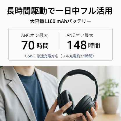 ノイズキャンセリングヘッドホンOE2100ANC|148時間再生|40mm+10mmの同軸デュアルドライバーが奏でる圧倒的な高解像度サウンド|原音を追求するANCヘッドホン