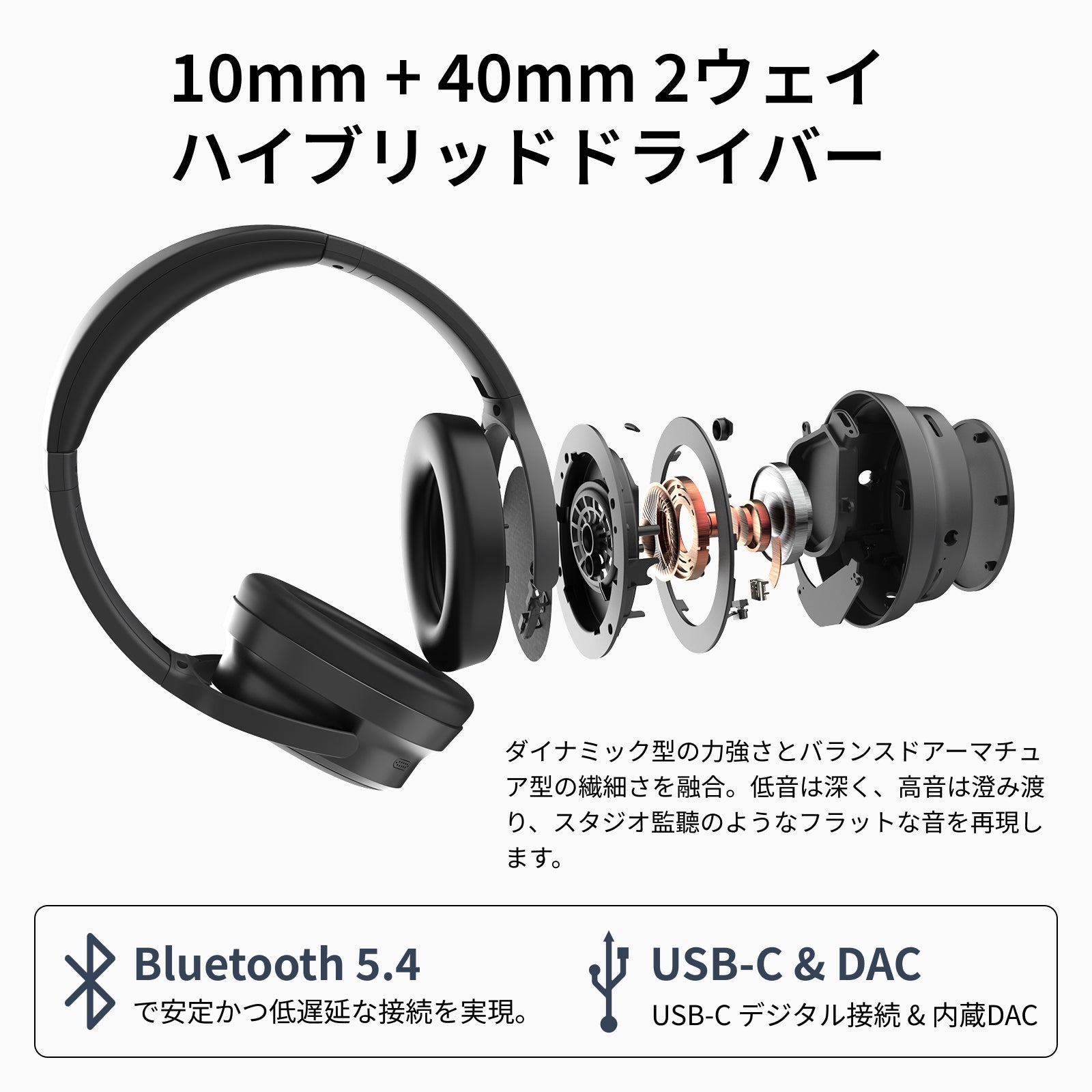ノイズキャンセリングヘッドホンOE2100ANC|148時間再生|同軸2way