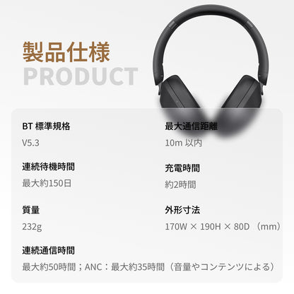 Nakamichi ナカミチサウンドワイヤレス ヘッドホン 有線無線両用Bluetooth 5.3ブルートゥースヘッドホンElite Five ANC
